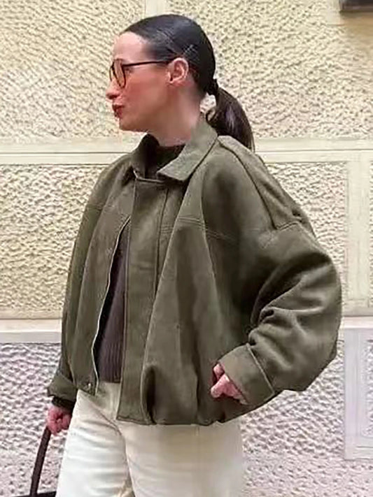 Vintage Women Green Oversize Bomber Jackets 2026 Fashion Ladies Elegant Loose Soft Outfits Jacket for Party Female Chic Clothes