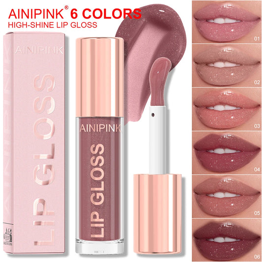 Glitter Lip Gloss Lipstick, Lip Tint Moisturizing Hydrating Long Lasting Non-Stick Cup Waterproof Nude Lip Plumper High Pigment
