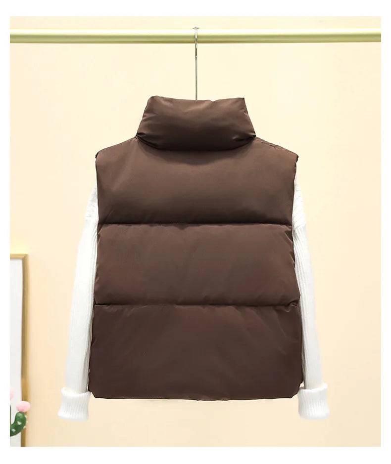 Women Short Cotton Down Vest Sleeveless Warm Stand Up Collar Outerwear Casual Winter Loose Basic Thick Jacket Female Clothes