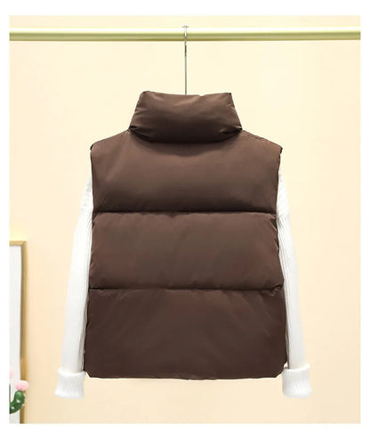 Women Short Cotton Down Vest Sleeveless Warm Stand Up Collar Outerwear Casual Winter Loose Basic Thick Jacket Female Clothes