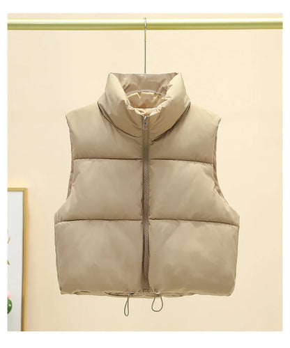 Women Short Cotton Down Vest Sleeveless Warm Stand Up Collar Outerwear Casual Winter Loose Basic Thick Jacket Female Clothes