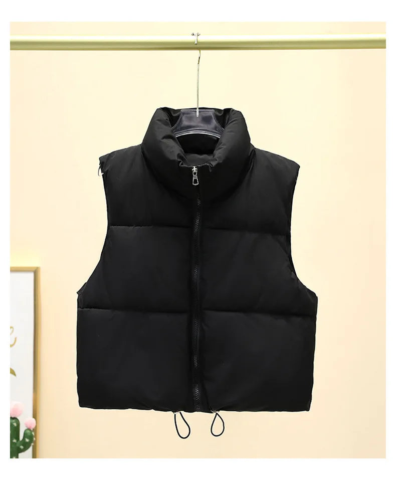 Women Short Cotton Down Vest Sleeveless Warm Stand Up Collar Outerwear Casual Winter Loose Basic Thick Jacket Female Clothes