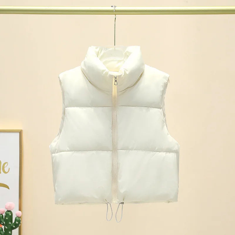Women Short Cotton Down Vest Sleeveless Warm Stand Up Collar Outerwear Casual Winter Loose Basic Thick Jacket Female Clothes