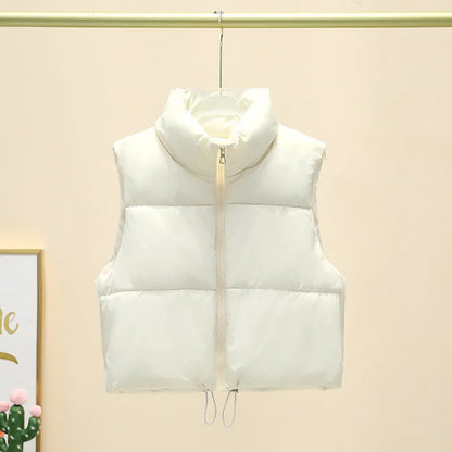 Women Short Cotton Down Vest Sleeveless Warm Stand Up Collar Outerwear Casual Winter Loose Basic Thick Jacket Female Clothes