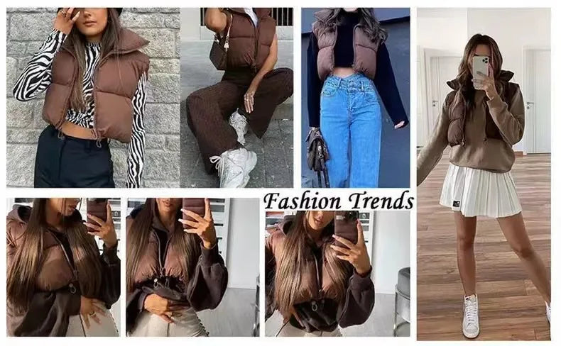 Women Short Cotton Down Vest Sleeveless Warm Stand Up Collar Outerwear Casual Winter Loose Basic Thick Jacket Female Clothes