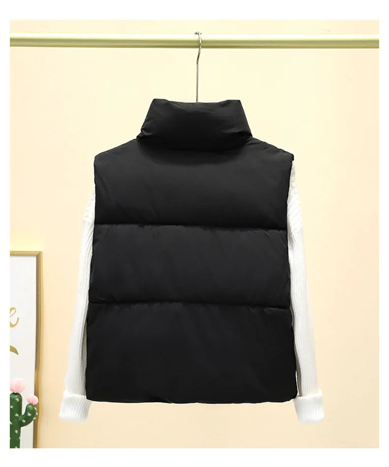 Women Short Cotton Down Vest Sleeveless Warm Stand Up Collar Outerwear Casual Winter Loose Basic Thick Jacket Female Clothes