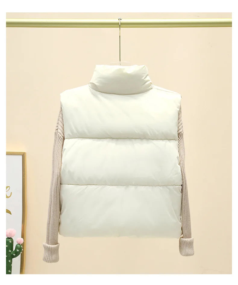 Women Short Cotton Down Vest Sleeveless Warm Stand Up Collar Outerwear Casual Winter Loose Basic Thick Jacket Female Clothes