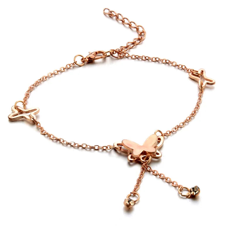 New Personalized Butterfly Pendant Anklet Summer Beach Leg Chain Handcrafted Anklet Gold And Silver Headwear Wholesale And Retai
