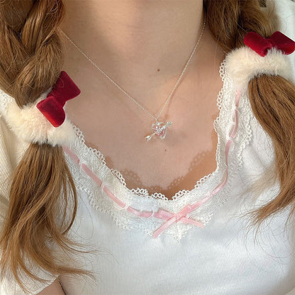 New Wine Red Cherry Gold Color Pendant Necklace For Women Personality Fashion Necklace Wedding Jewelry Birthday Gifts