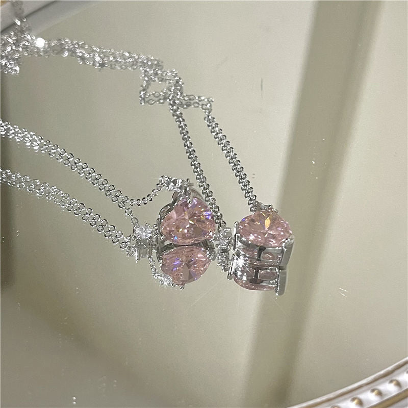 New Wine Red Cherry Gold Color Pendant Necklace For Women Personality Fashion Necklace Wedding Jewelry Birthday Gifts