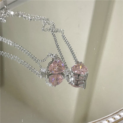 New Wine Red Cherry Gold Color Pendant Necklace For Women Personality Fashion Necklace Wedding Jewelry Birthday Gifts