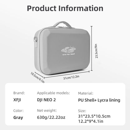 XFJI Travel Organizer Bag for DJI NEO 2 Drone Accessories Hard Shell PU Leather Case Fits RC-N3 Remote Protective Shoulder Pouch