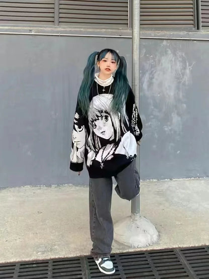 Y2K Women Hip Hop Streetwear Harajuku Sweater Vintage Japanese Style Anime Girl Knitted Soft Pullover Sweaters Female Clothes