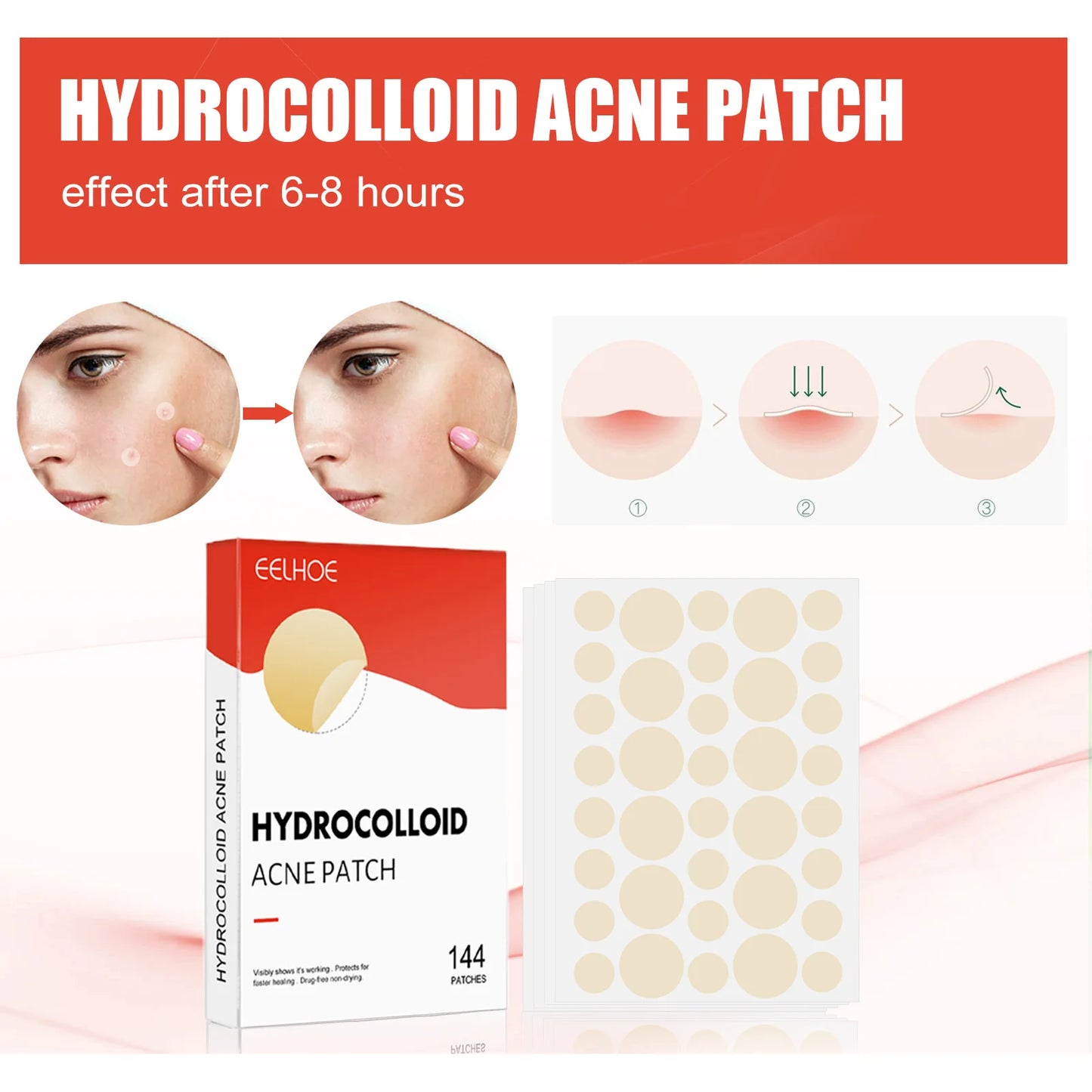 144pcs Face Acne Patch Invisible Skin Care Pimple Acne Patches Anti-inflammatory Healing Absorbing Spot Sticker Covering Acne