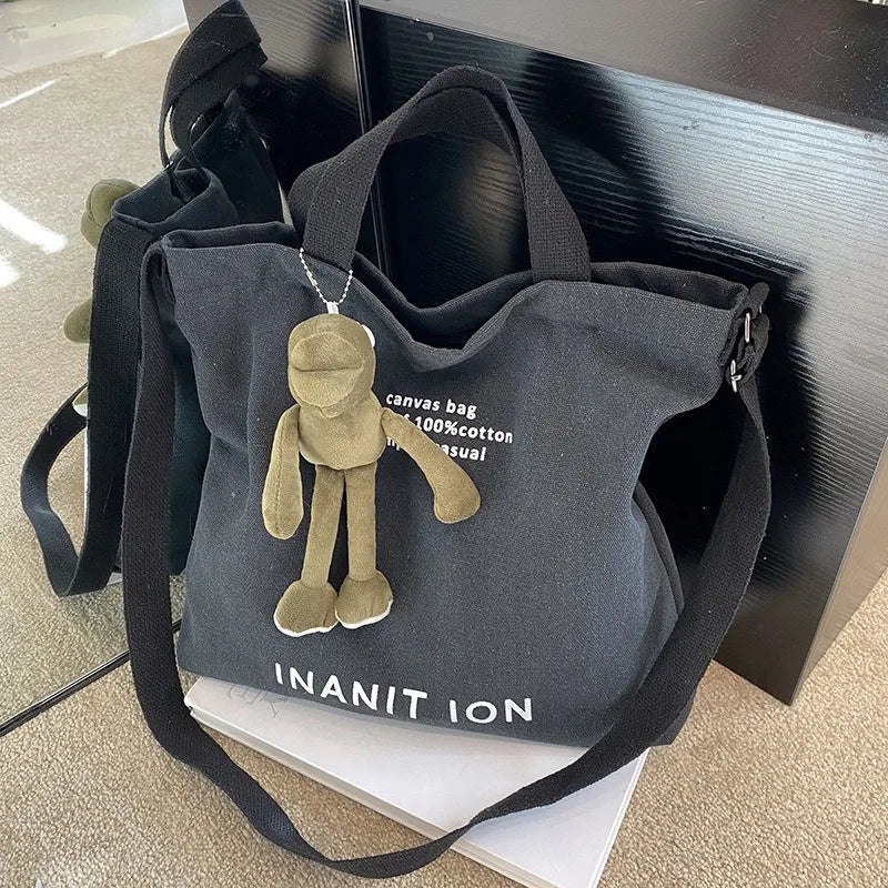 Japanese canvas men's and women's messenger bags, washed canvas thickened handbags, large-capacity trendy urban literature