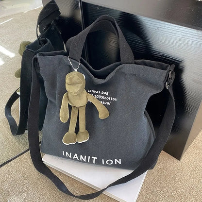 Japanese canvas men's and women's messenger bags, washed canvas thickened handbags, large-capacity trendy urban literature