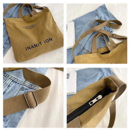 Japanese canvas men's and women's messenger bags, washed canvas thickened handbags, large-capacity trendy urban literature