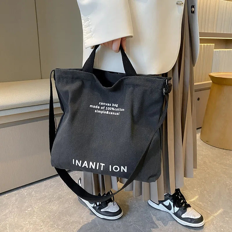 Japanese canvas men's and women's messenger bags, washed canvas thickened handbags, large-capacity trendy urban literature