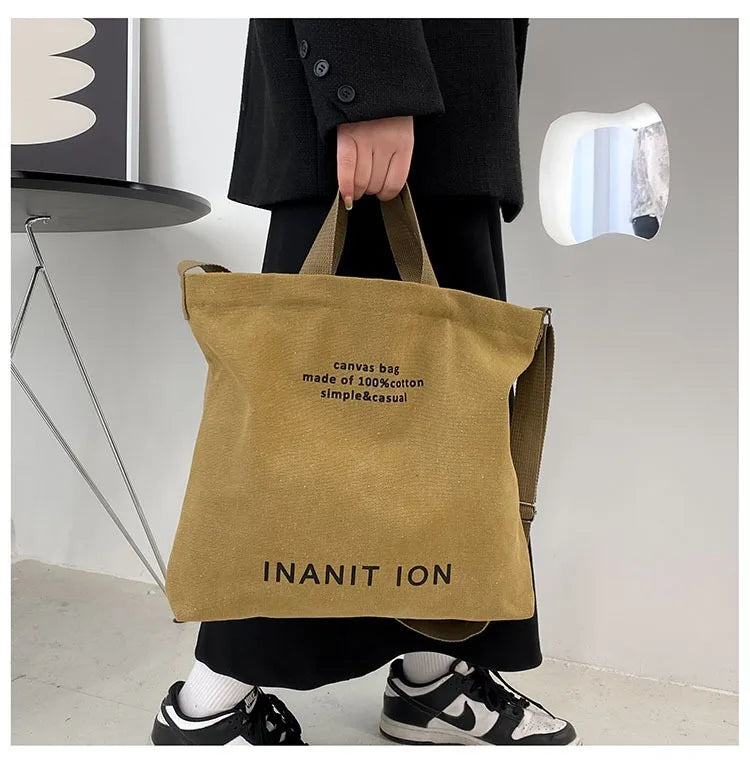 Japanese canvas men's and women's messenger bags, washed canvas thickened handbags, large-capacity trendy urban literature