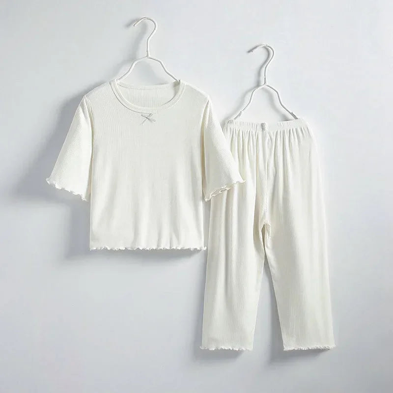 Girls Sets Summer Thin Children Short Sleeve Set Kids Homewear Clothes Girl Pure Color Pajamas Outfits