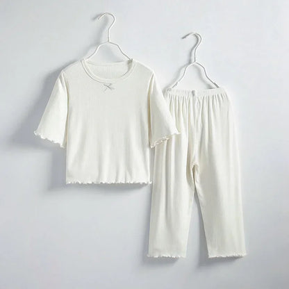 Girls Sets Summer Thin Children Short Sleeve Set Kids Homewear Clothes Girl Pure Color Pajamas Outfits