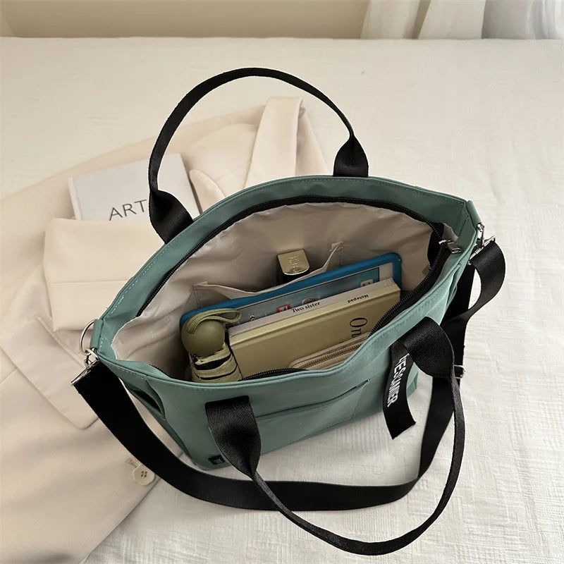 Homefish 2024 New Casual Tote Large Capacity ShoulderBag Nylon Waterproof Handbag Simple Fashion Messenger Bags for Schoolgirl
