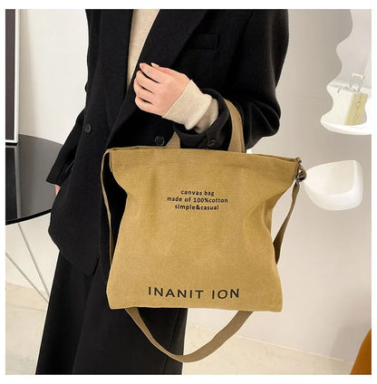 Japanese canvas men's and women's messenger bags, washed canvas thickened handbags, large-capacity trendy urban literature