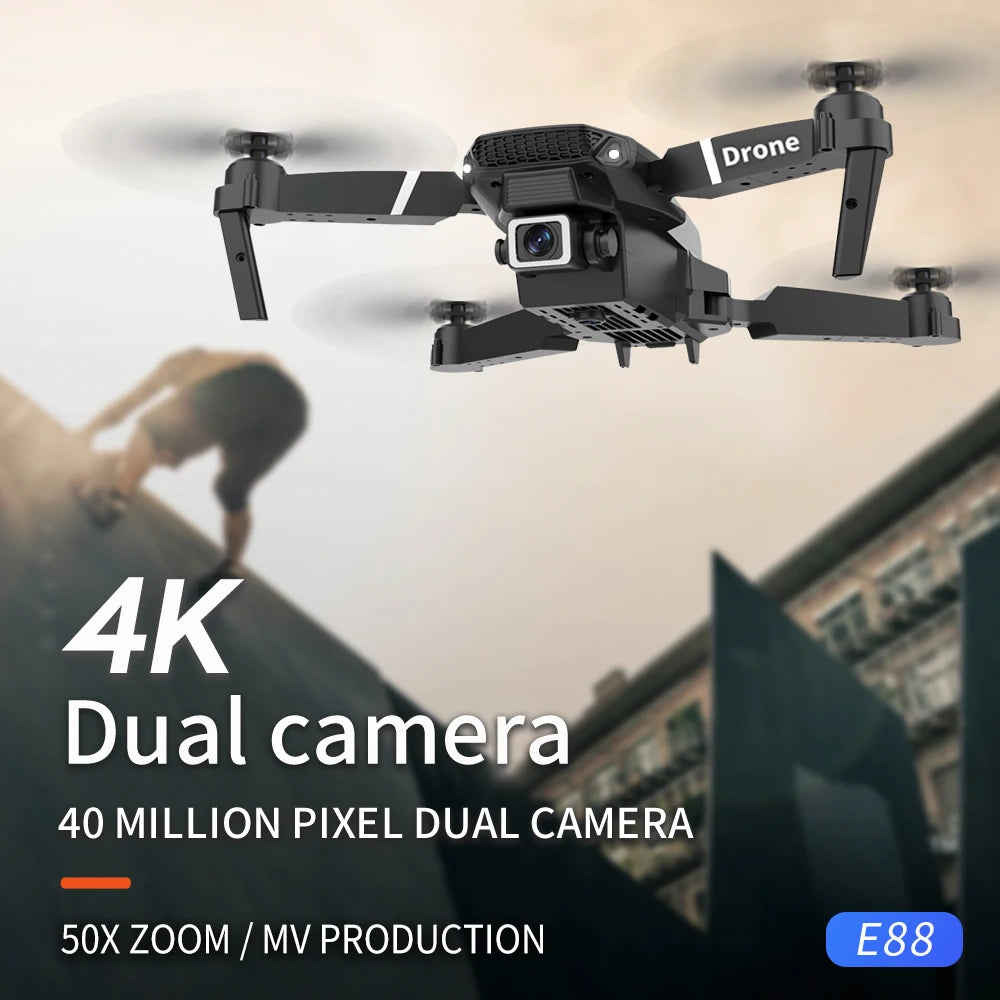 2026 RC Foldable Quadcopter Dron Helicopter Toys Gift E88 Pro WIFI FPV Drone Wide Angle Mini Drone with Height Hold