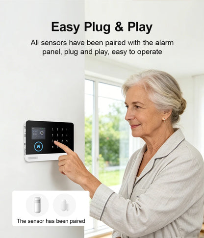Smart Home GSM Alarm System 4G Wifi System for House Security Wireless with Door Sensor Work with Smart Life APP for Alexa