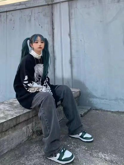 Y2K Women Hip Hop Streetwear Harajuku Sweater Vintage Japanese Style Anime Girl Knitted Soft Pullover Sweaters Female Clothes
