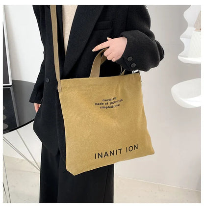 Japanese canvas men's and women's messenger bags, washed canvas thickened handbags, large-capacity trendy urban literature
