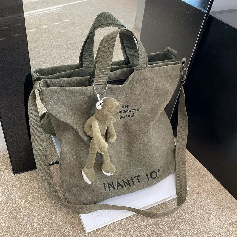 Japanese canvas men's and women's messenger bags, washed canvas thickened handbags, large-capacity trendy urban literature