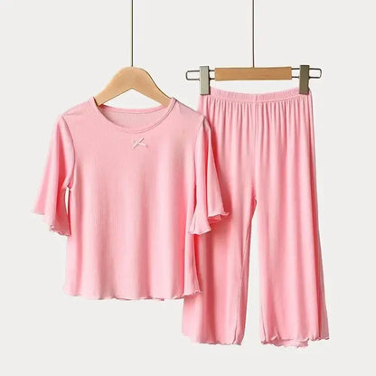 Girls Sets Summer Thin Children Short Sleeve Set Kids Homewear Clothes Girl Pure Color Pajamas Outfits