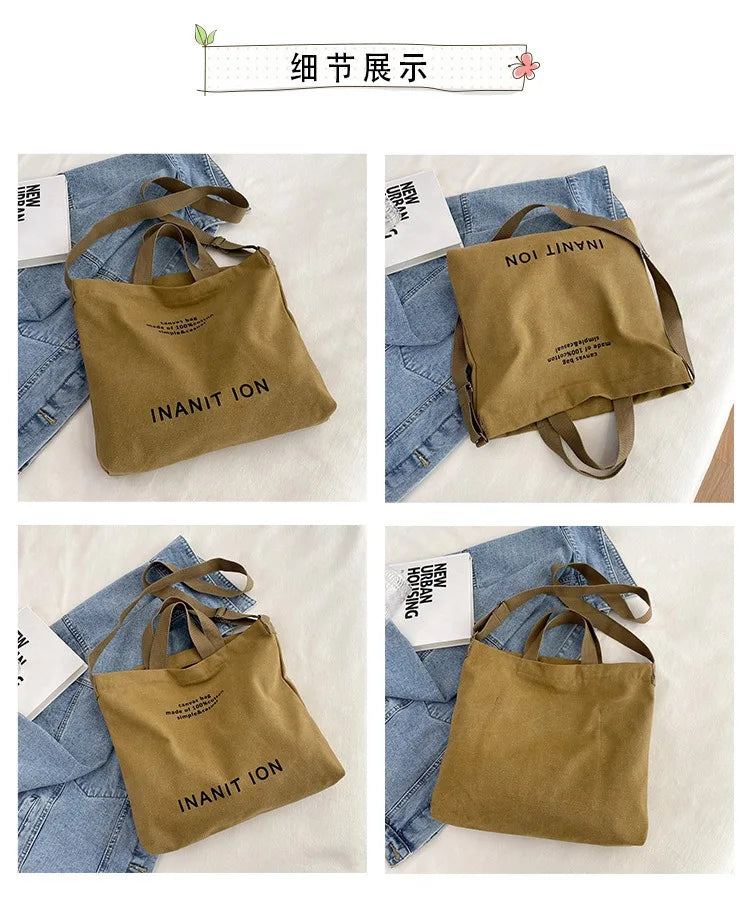 Japanese canvas men's and women's messenger bags, washed canvas thickened handbags, large-capacity trendy urban literature