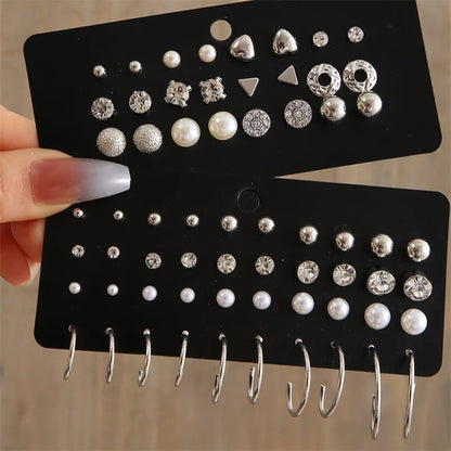 40Pcs/Set Gold Color Earring Set Vintage Butterfly Heart Pearl Crystal Stud Earrings for Women Korean  2024 Brincos Jewelry Gift