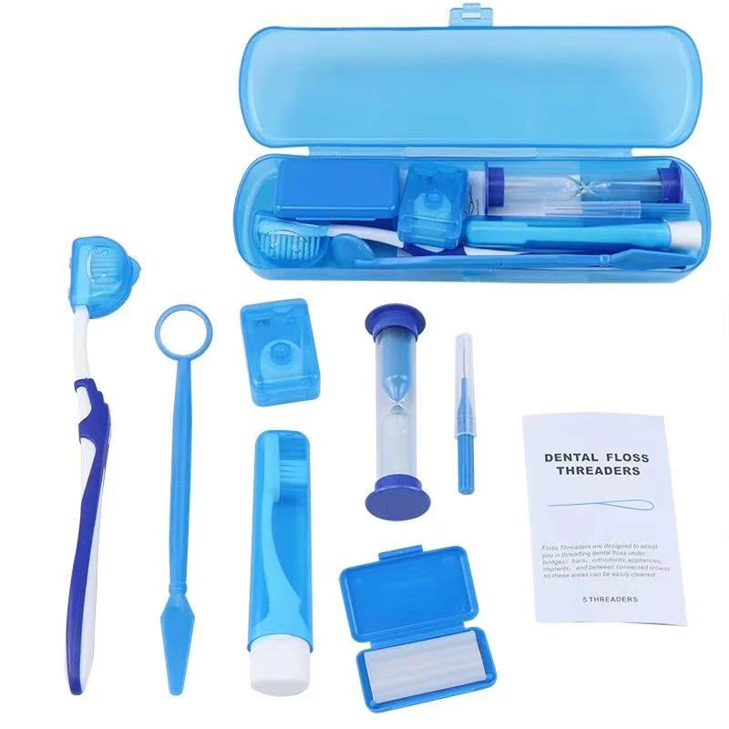 8pcs Orthodontic Oral Care Kit Dental Teeth Cleaning Whitening Tool Portable Travel Interdental Brush Mirror Floss Thread Suit