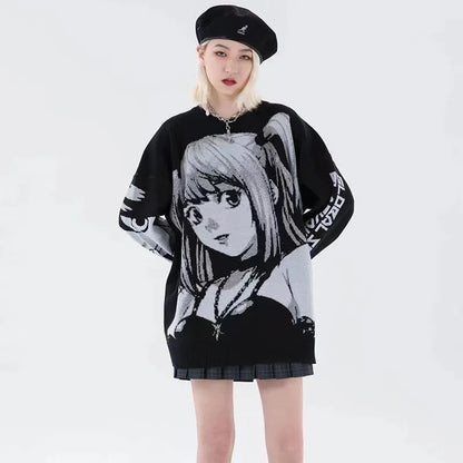 Y2K Women Hip Hop Streetwear Harajuku Sweater Vintage Japanese Style Anime Girl Knitted Soft Pullover Sweaters Female Clothes