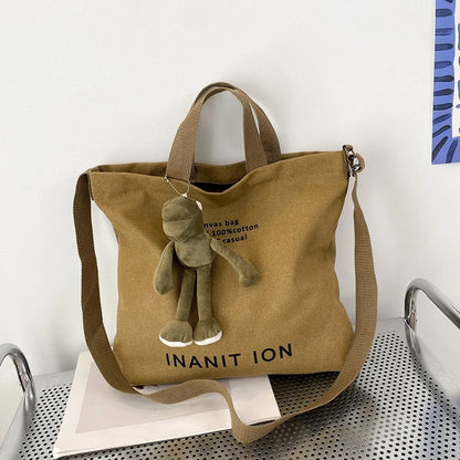 Japanese canvas men's and women's messenger bags, washed canvas thickened handbags, large-capacity trendy urban literature