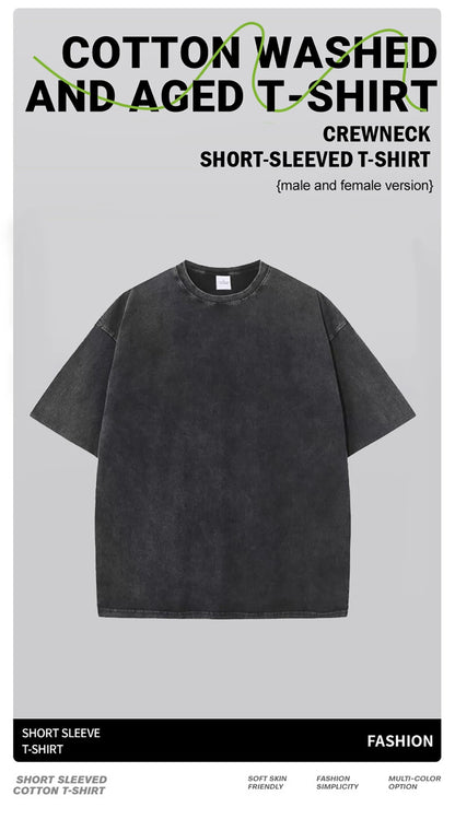 Fashion Womans Cotton Washed T-shirts The Devil's Moon Letter Prints Tops Casual O-Neck Oversize Tees Street Female Clothes