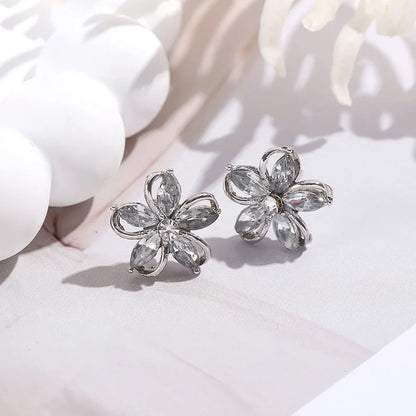 925 Silver Needle Korean Fashion Crystal Flower Earrings For Women Jewelry 2026 Trending New Luxury Zircon Flowers Stud Earrings