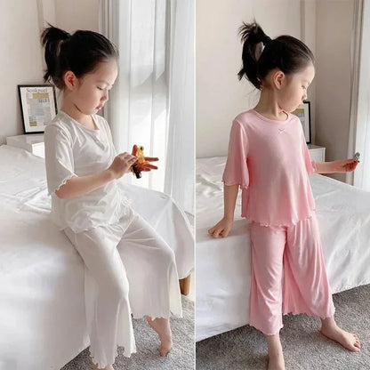 Girls Sets Summer Thin Children Short Sleeve Set Kids Homewear Clothes Girl Pure Color Pajamas Outfits