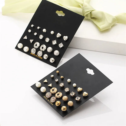 40Pcs/Set Gold Color Earring Set Vintage Butterfly Heart Pearl Crystal Stud Earrings for Women Korean  2024 Brincos Jewelry Gift