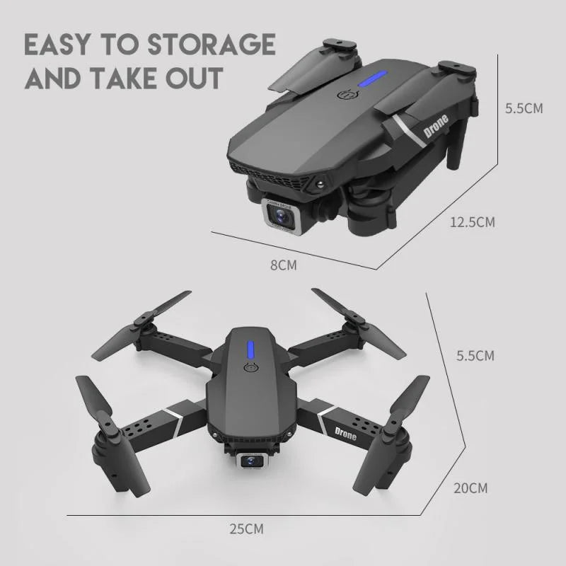 2026 RC Foldable Quadcopter Dron Helicopter Toys Gift E88 Pro WIFI FPV Drone Wide Angle Mini Drone with Height Hold