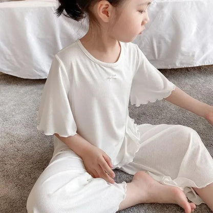 Girls Sets Summer Thin Children Short Sleeve Set Kids Homewear Clothes Girl Pure Color Pajamas Outfits