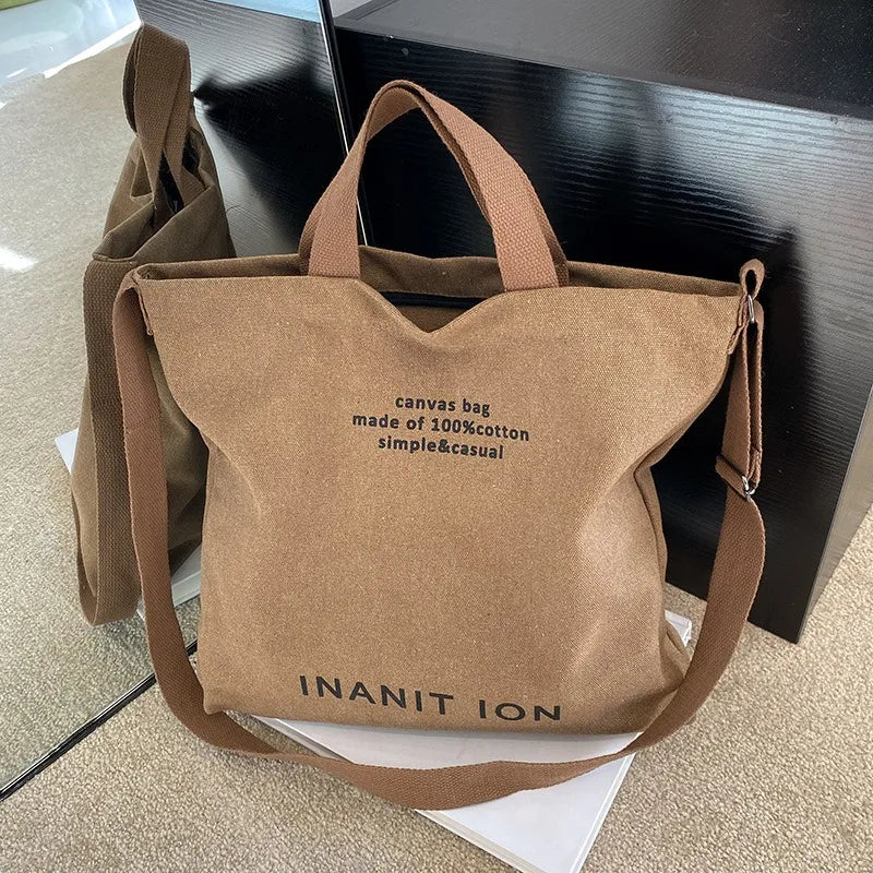 Japanese canvas men's and women's messenger bags, washed canvas thickened handbags, large-capacity trendy urban literature