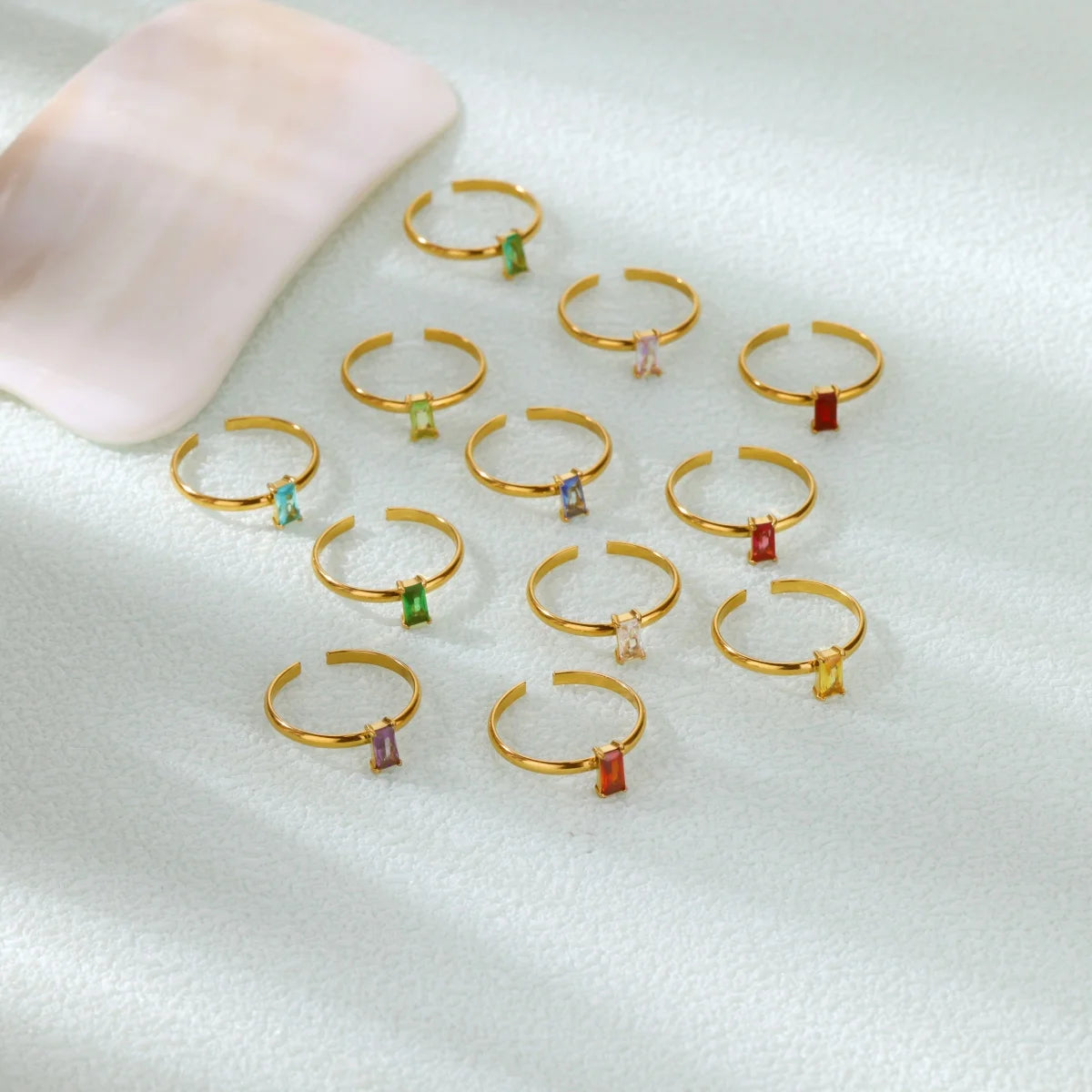 Stainless Steel Birthstone Rings For Women Gold Color Zircon Birthstone Opening Ring Minimalist Christmas Birthday Jewelry Gift
