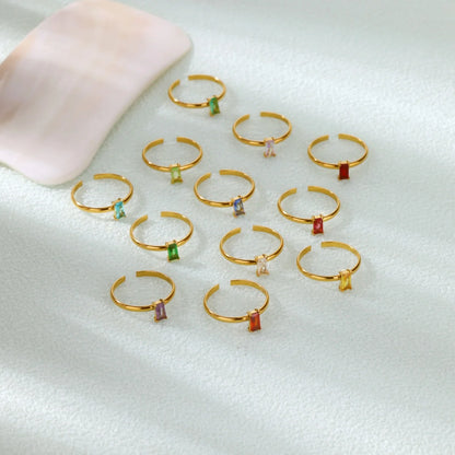 Stainless Steel Birthstone Rings For Women Gold Color Zircon Birthstone Opening Ring Minimalist Christmas Birthday Jewelry Gift