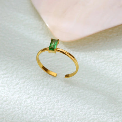 Stainless Steel Birthstone Rings For Women Gold Color Zircon Birthstone Opening Ring Minimalist Christmas Birthday Jewelry Gift