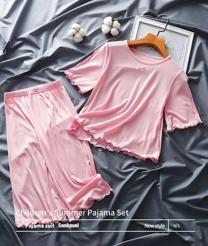 Girls Sets Summer Thin Children Short Sleeve Set Kids Homewear Clothes Girl Pure Color Pajamas Outfits