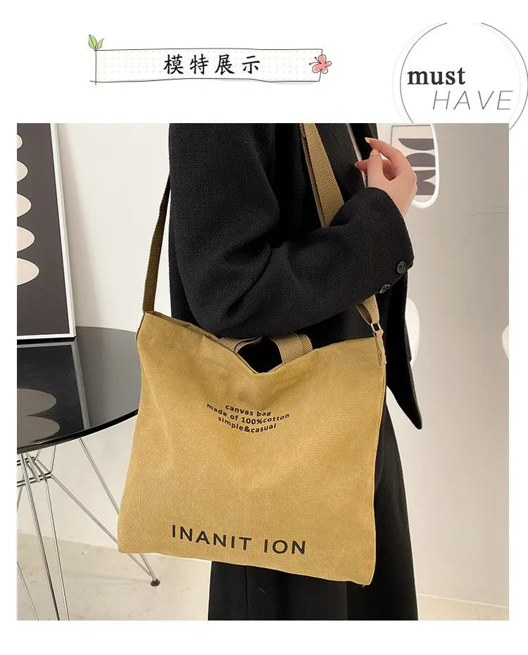 Japanese canvas men's and women's messenger bags, washed canvas thickened handbags, large-capacity trendy urban literature